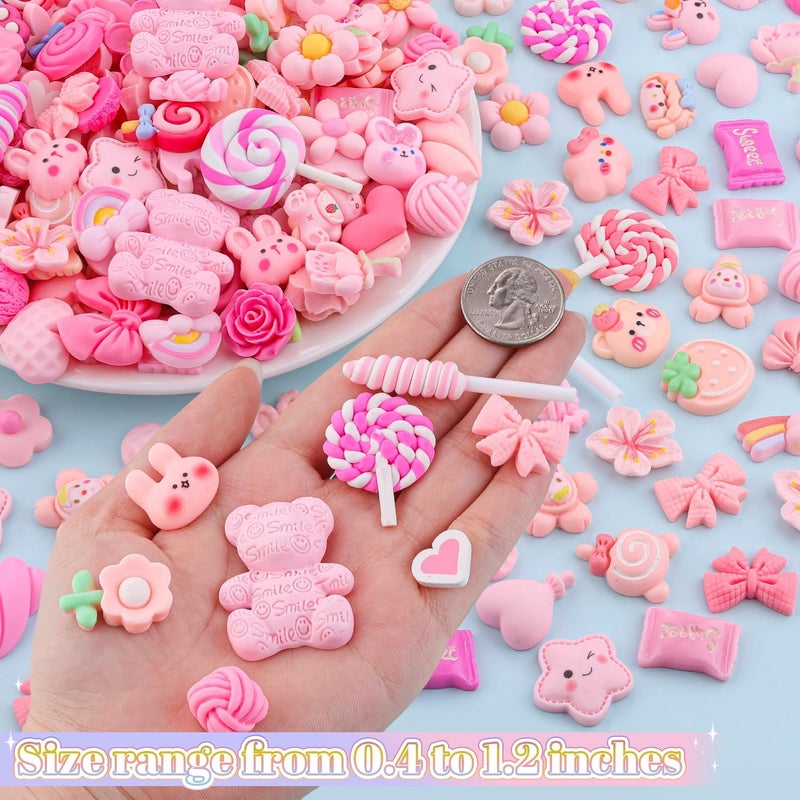 Glitzest 100PCS TINKRSTUFF Pink Slime Charms Cute Flatback Resin Charms for Slime, Random Kawaii Decoden Charm for Embellishments Phone Junk Case Charms Bulk Rainbow Bow Heart Lollipop, Scrapbooking DIY Decor - Image 2